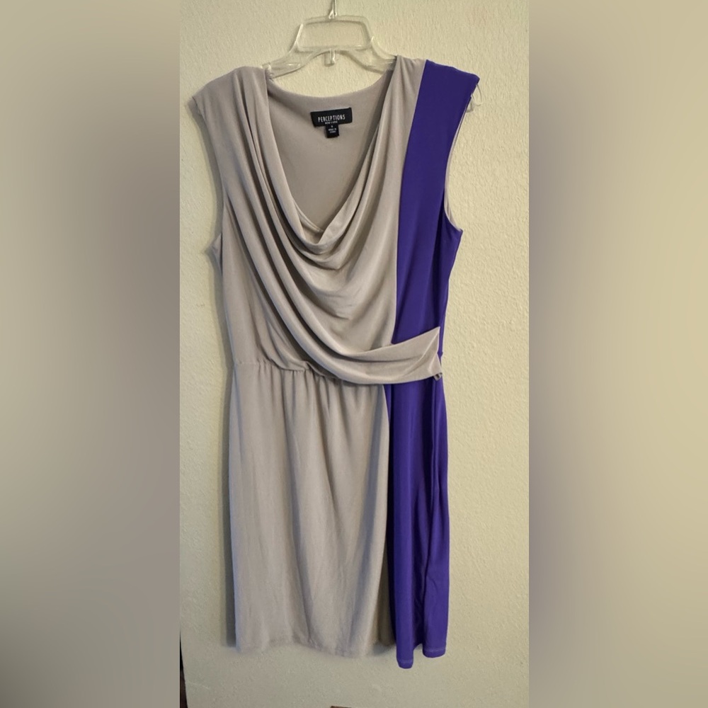 Perceptions New York Women's Sz 8 Black Purple Colorblock Dress Midi Sleeveless